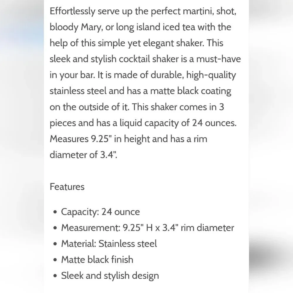 Blksmith Matte Black Stainless Steel‎ Cocktail Shaker
